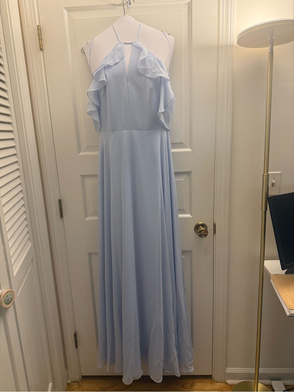 Ruffled Halter Maxi Dress in Light Blue